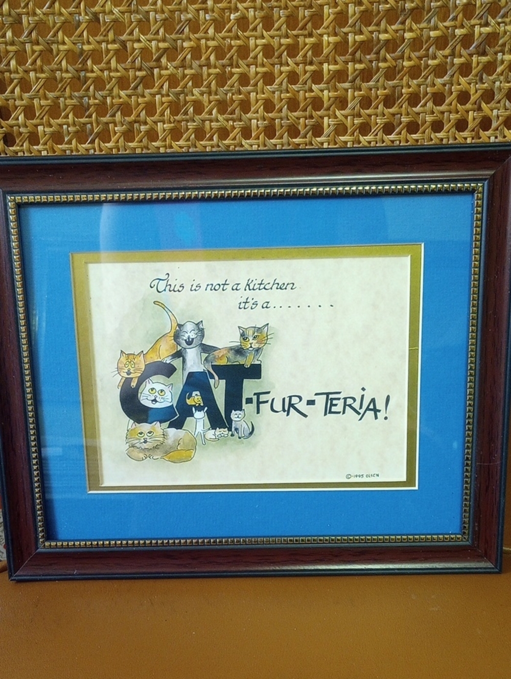 "This is Not a Kitchen, It's a Cat-Fur-Teria!" Framed/ Matted Vintage Feline Art